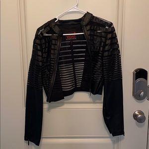 Black Mesh and faux leather cropped jacket